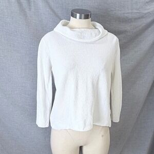 Eileen Fisher Womens White Textured Crepe Cowl Neck Top L Long Sleeve Minimalist